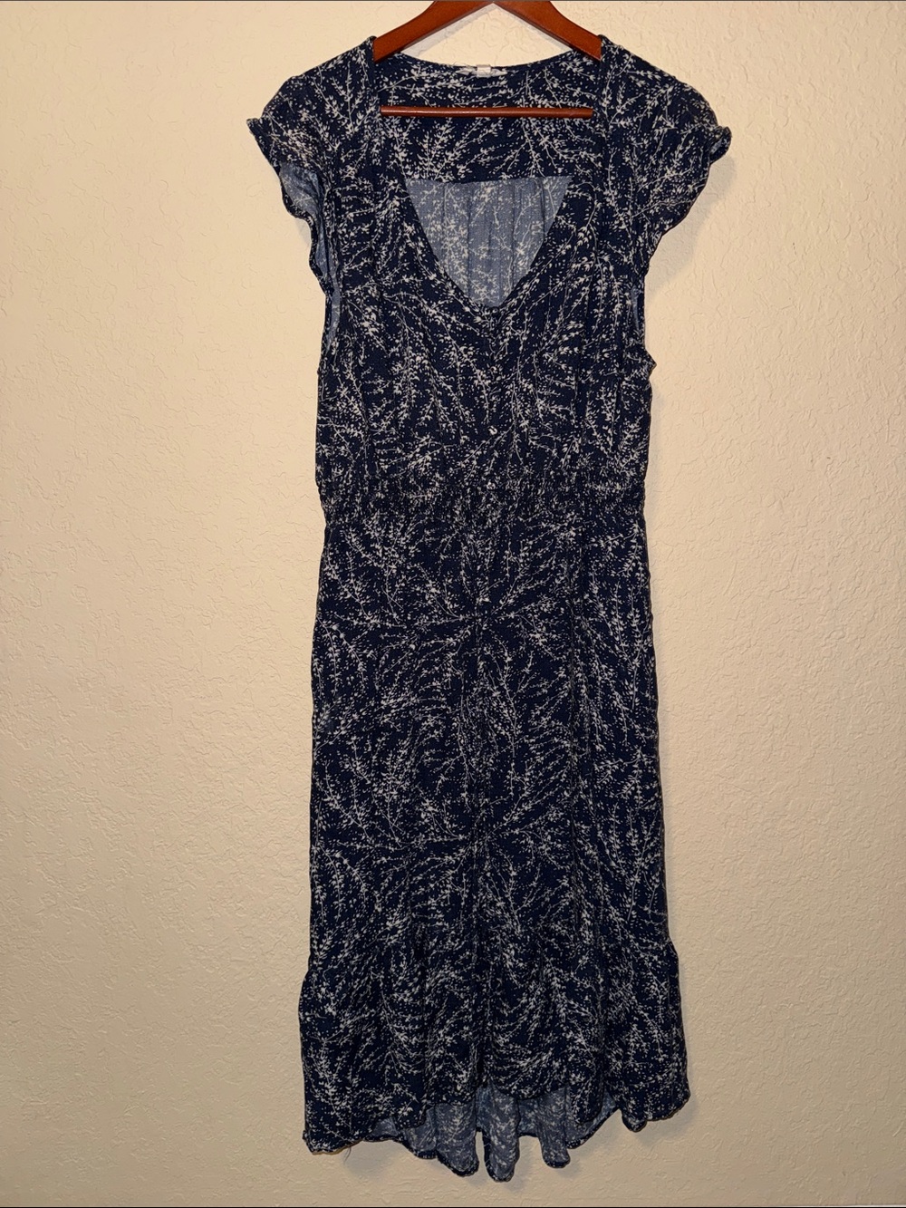 Lucky Brand Navy and White Printed Maxi Dress xl